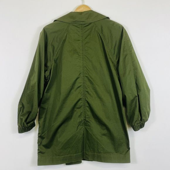 Cabi Olive Green 3/4 Ruched Sleeves Short Length Trench Jacket Coat Womens Small - Picture 5 of 6